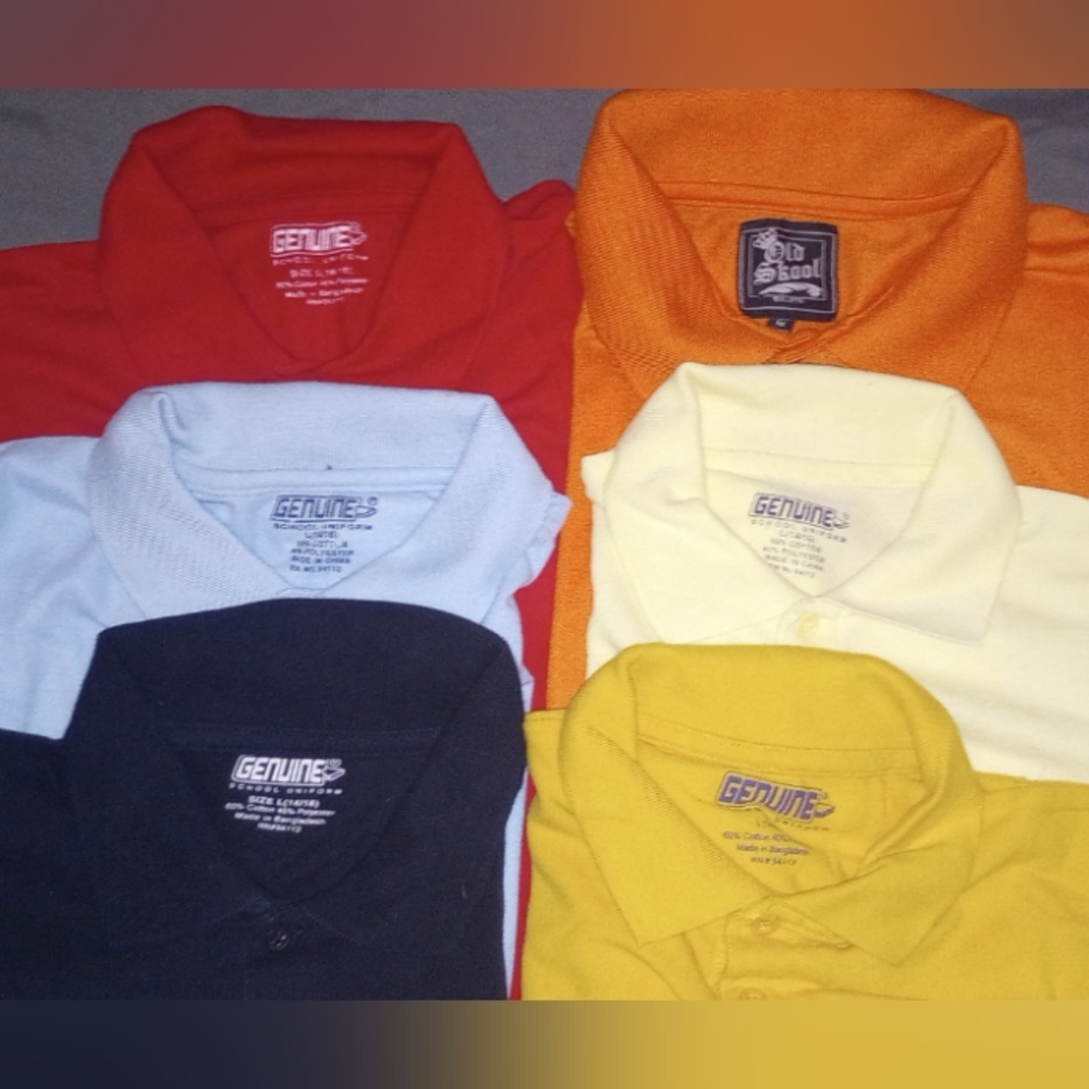 Boys Polo Style shirts collar red yellow blue orange black sz Lg